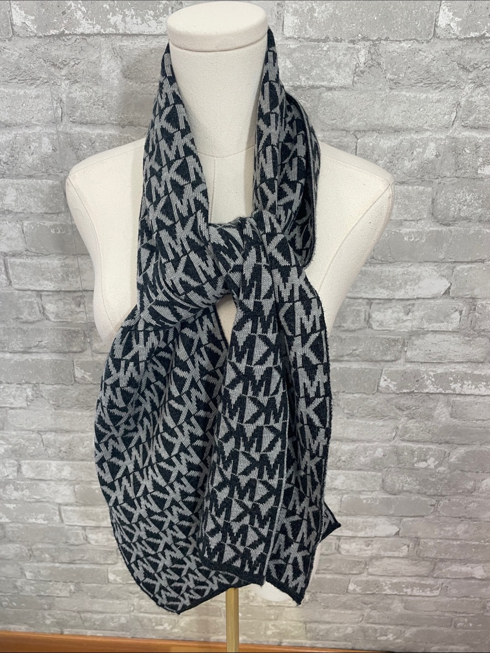 Michael Kors Black & Gray MK Logo Knit Scarf